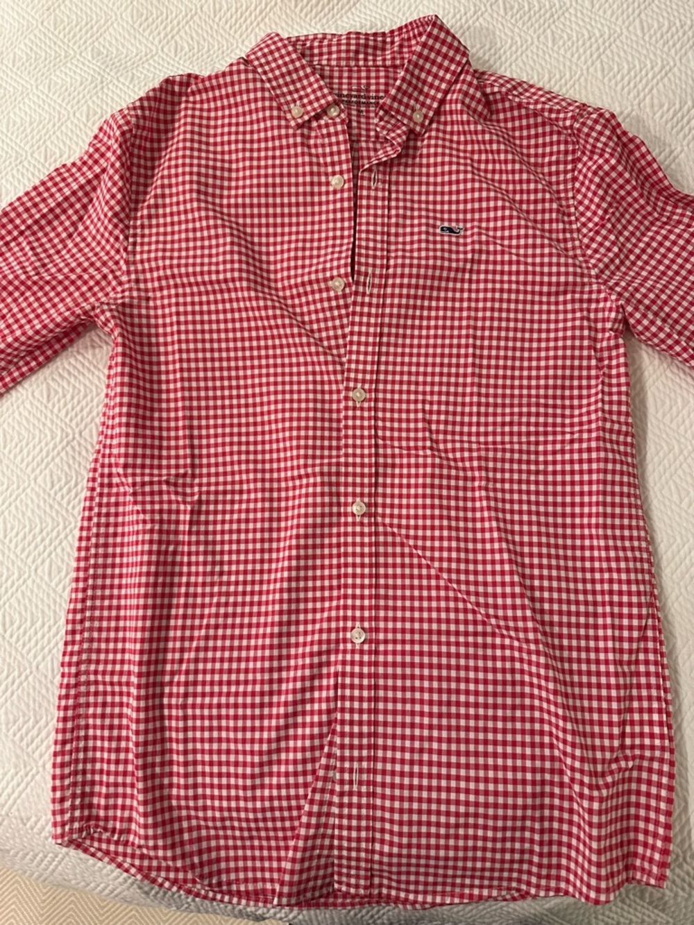 Boys Performance Vineyard Vines Red Gingham Button-Down Shirt